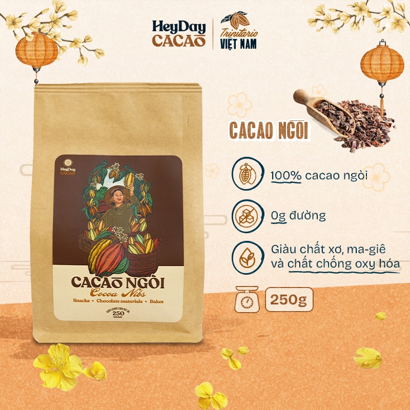 Túi 80g/250g Cacao ngòi được rang tự nhiên HEYDAY CACAO