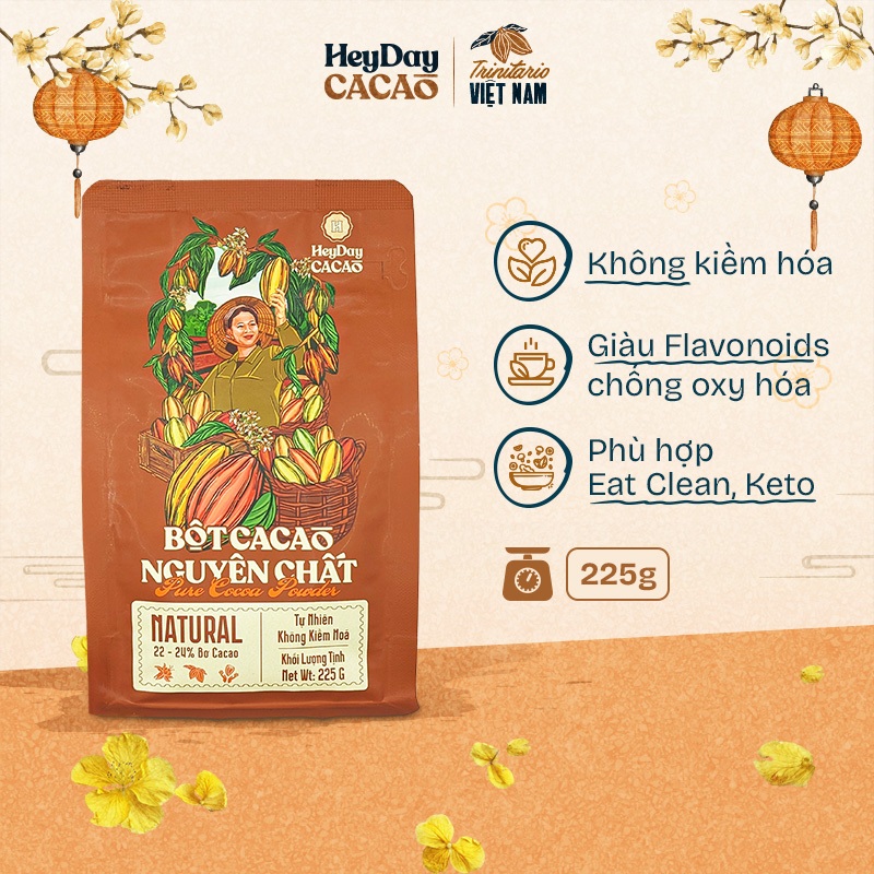 Bột cacao nguyên chất 100% không đưuờng - Dòng Natural thuần tự nhiên, không kiềm hoá - Túi zip 225g