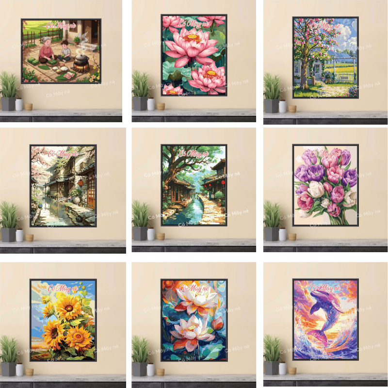Tranh hóa số, tranh tô màu theo số,tranh sơn dầu, tô màu tranh theo số phong cảnh mẫu mới 2026  có k