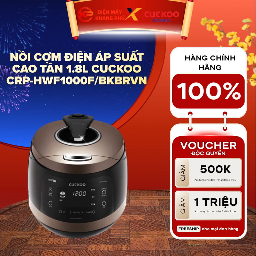 Nồi cơm điện áp suất cao tần 1.8L Cuckoo CRP-HWF1000F/BKBRVN