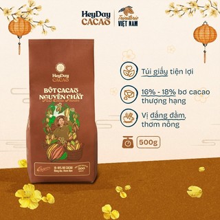 Bột cacao nguyên chất 100% không đường - Dòng Origin thượng hạng - Túi giấy 500g - HeydayCacao