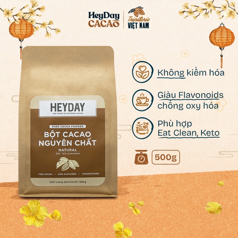 Bột Cacao Nguyên Chất 100% không đường - Túi 500g - Dòng Natural Không Kiềm Hóa - Heyday Cacao