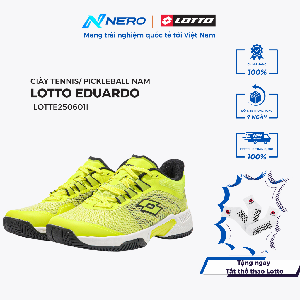 Giày tennis pickleball nam Lotto EDUARDO siêu nhẹ êm chân thoáng khí bám sân tốt size 39-43 – Neroac