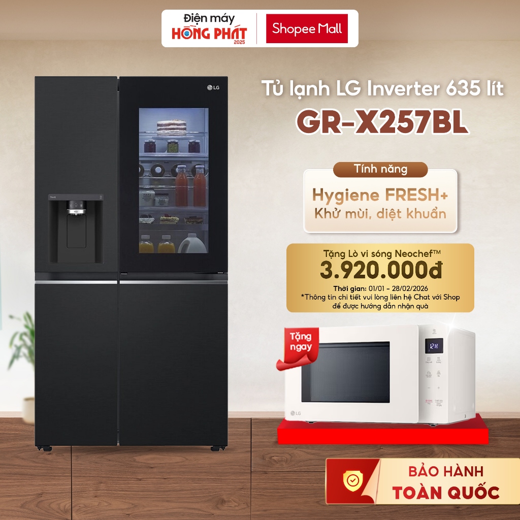 Tủ Lạnh LG Instaview Lấy Nước Ngoài UVnano 635L Màu Đen GR-X257BL