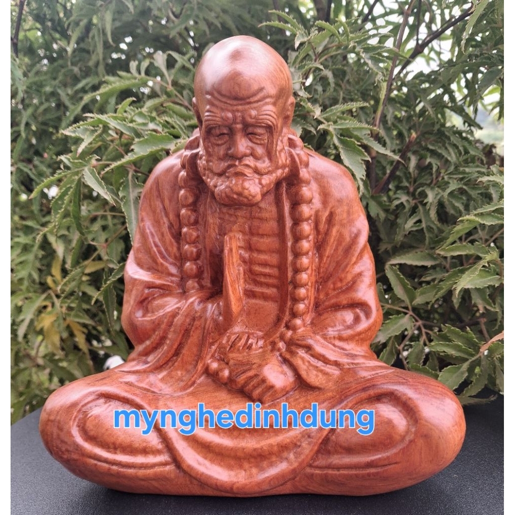 Tượng phật đạt ma sư tổ gỗ hương đá cao 15x14x8cm