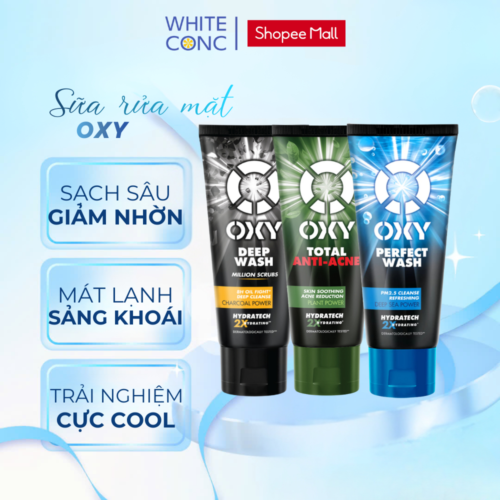 Sữa rửa mặt cho nam Oxy sạch sâu Oxy Deep Wash/ Oxy Perfect Wash/ Oxy Total Anti-Acne White Conc 100g