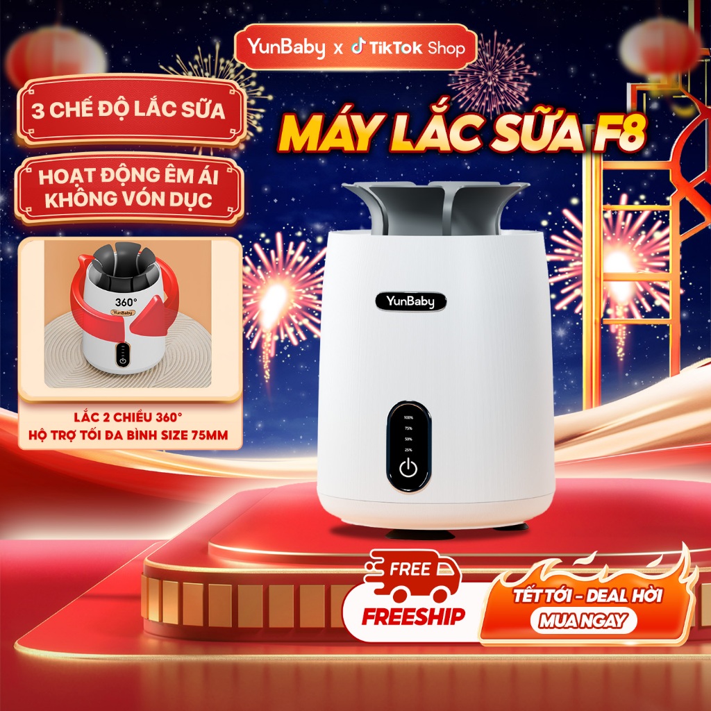 Máy Lắc Sữa Yunbaby F8 Lắc Bình Sữa Tự Động 3 Chế Độ Hạn chế Bọt khí Chống Đầy Hơi