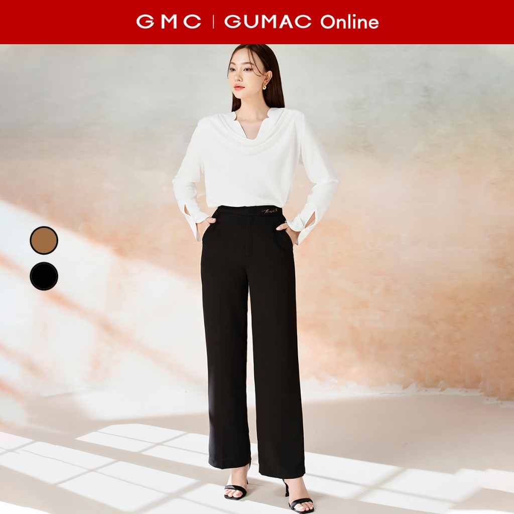 [MUA 2 GIẢM 25K] Quần tây nữ ống suông lưng rời thêu chữ 101cm thời trang GUMAC QE08033 - QF04052