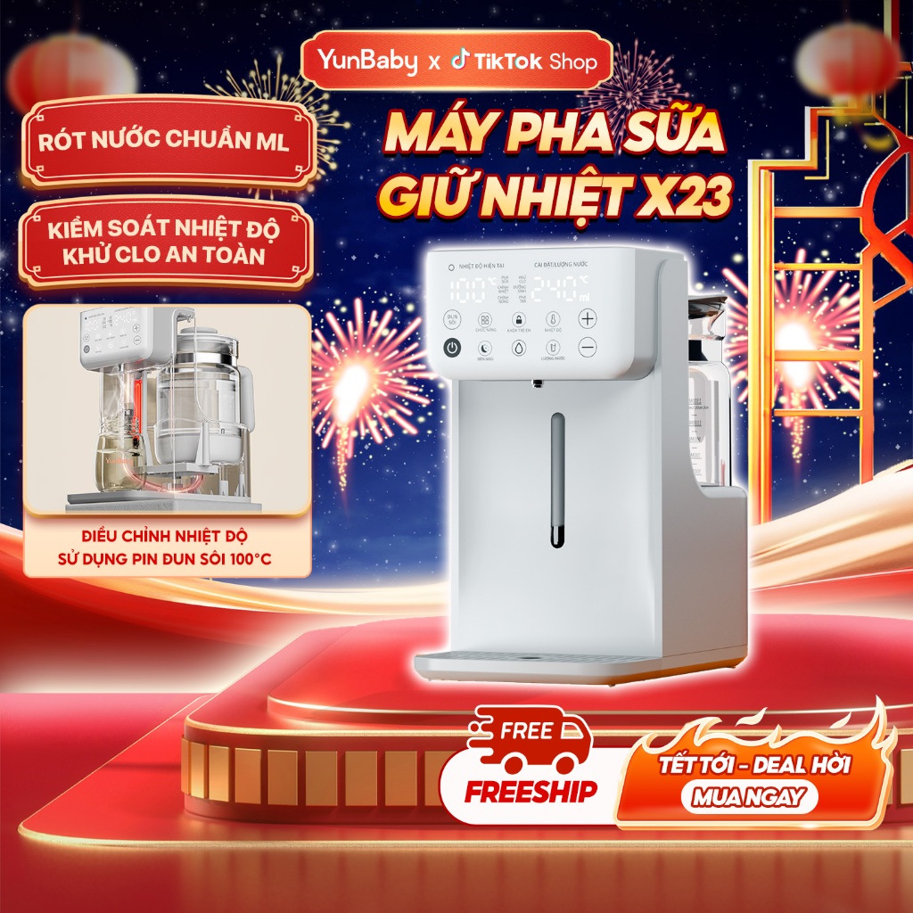 Máy đun và hâm nước pha sữa thông minh X23 Yunbaby, rót nước tự động, giữ nhiệt 48h, Dung tích 1300m