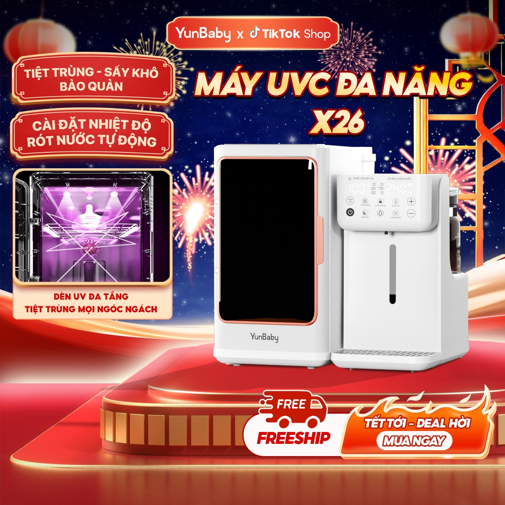 Máy tiệt trùng sấy khô UV kết hợp Đun nước pha sữa X26 YunBaby, điều chỉnh nhiệt độ và lượng nước ch
