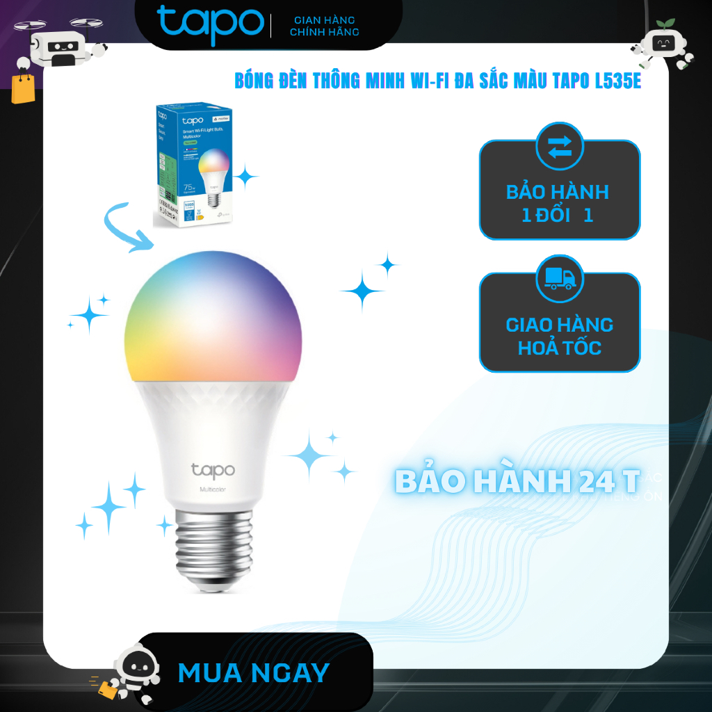 [ TPLINK ] Bóng Đèn Thông Minh TP-Link Tapo L535E 16 Triệu Màu Có App Quản Lý Tiết Kiệm Điện Năng