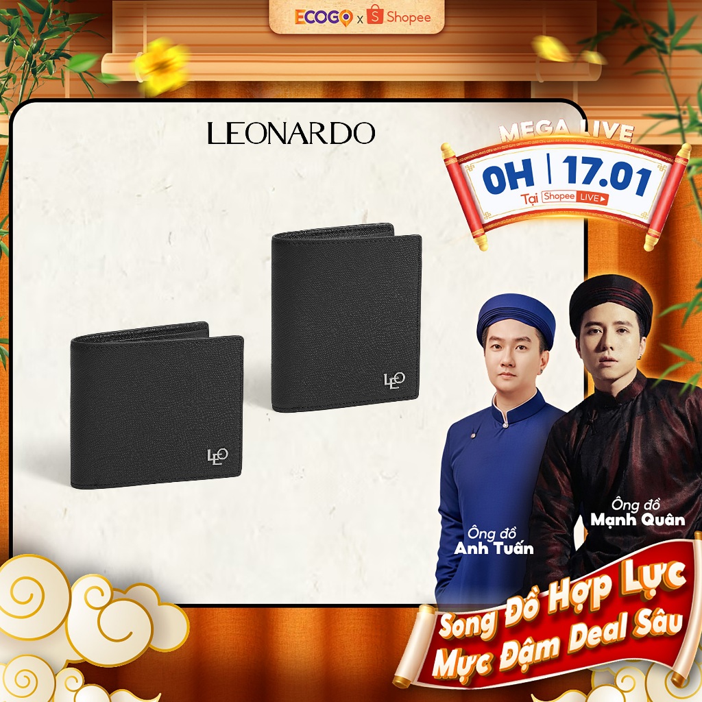 Ví da nam Leonardo Ví ACE dáng ngang da Saffiano sang trọng bền đẹp chống xước dùng hằng ngày quà tặ