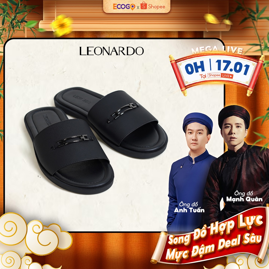 Dép nam Leonardo quai da Microfiber chống nước đế cao su chống trượt - Dép Andrew
