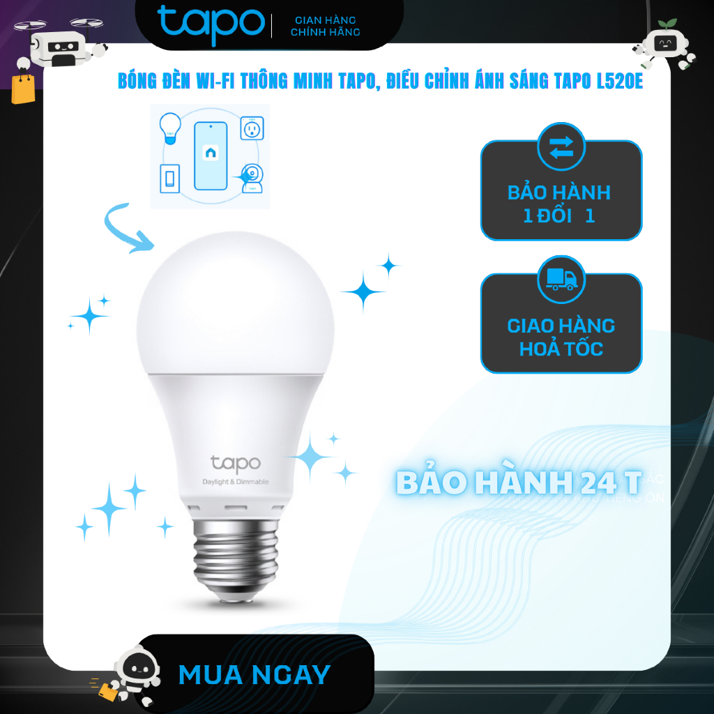 [ TPLINK ] Bóng Đèn Thông Minh Tapo L520E  Có App Quản Lý Tiết Kiệm Điện Năng Điều Chỉnh Ánh Sáng