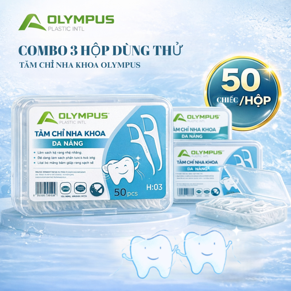 Tăm Chỉ Nha Khoa Olympus Combo 3 Hộp Dùng Thử Tăm Xỉa 2In1 Làm Sạch Kẽ Chân Răng