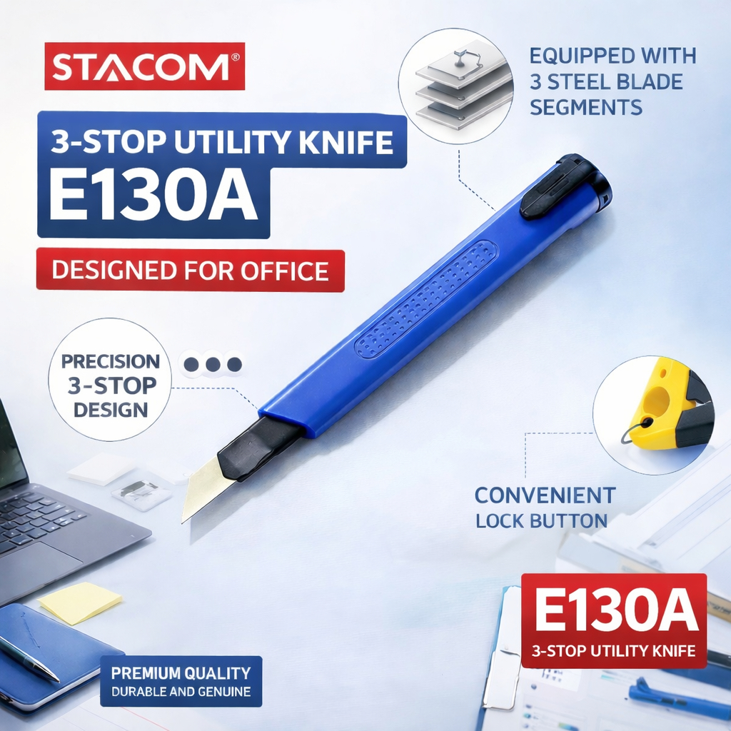 [Xả kho] Dao rọc giấy cỡ nhỏ | 01 lưỡi 30 độ, KT 0.4*9*80mm | Stacom E130A