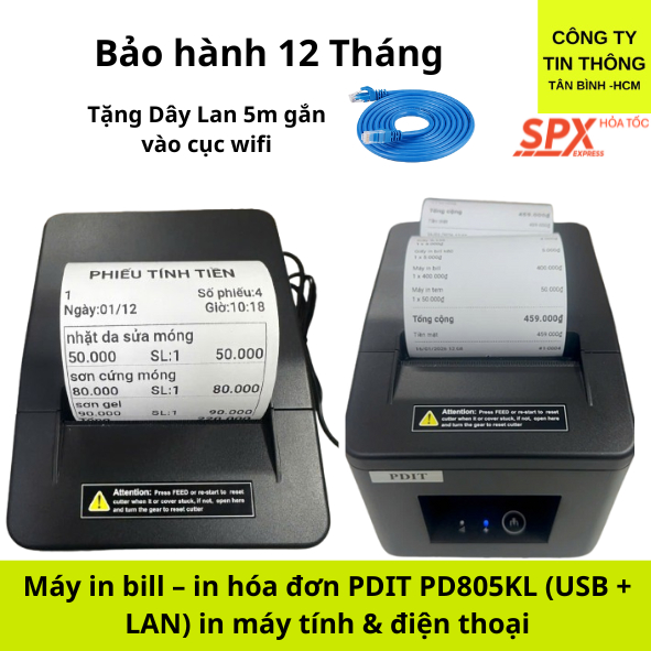 Máy in bill – in hóa đơn PDIT 805KL (USB + LAN) in máy tính & điện thoại