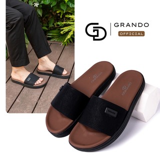 [GRANDO MASON] - Dép da nam quai ngang da bò Microfiber mềm cao cấp đế cao su êm bền bỉ chống trơn trượt khâu quai GRD27