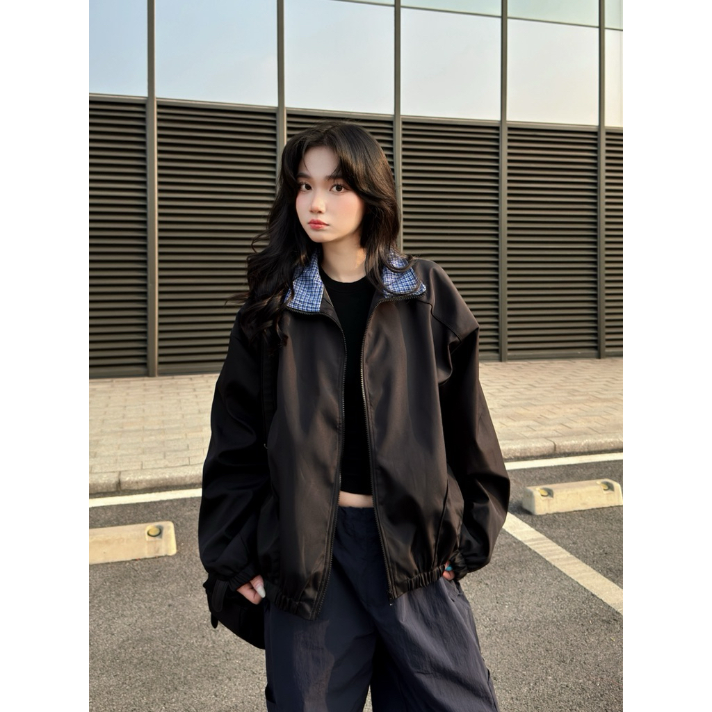 Áo Khoác Dù Cổ Phối Caro Form Rộng Nam Nữ Unisex - 22Nastore