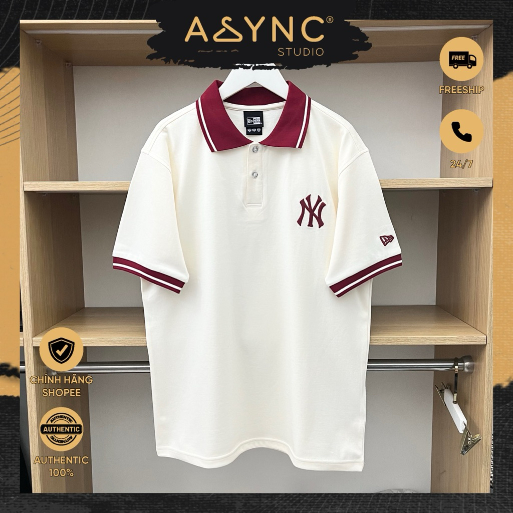 (Auth) Áo Polo New Era x MLB NY New York Kem Cổ Đỏ Viền Trắng Trơn Logo Thêu | CODE: 15488942 - Asyn