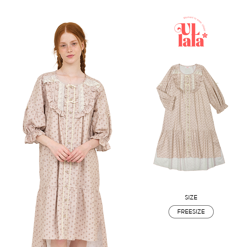 Váy ngủ mặc nhà ULLALA Anne's Flower buds kết hợp họa tiết phối ren Freesize
