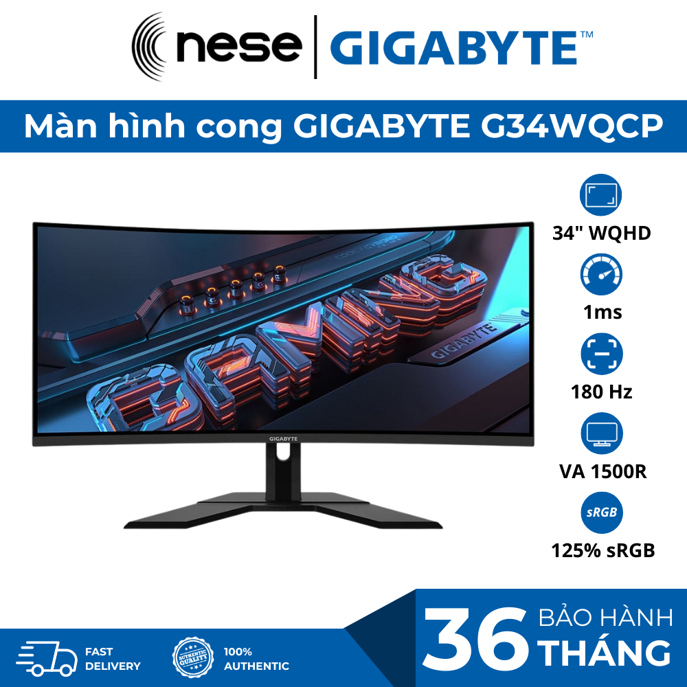 Màn Hình Cong UltraWide Gigabyte G34WQCP 34" VA 1500R WQHD 180Hz 1ms 125% sRGB 400nits
