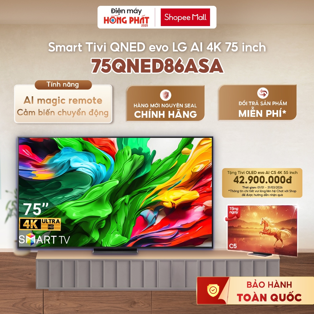 TV LG AI 2025 QNED evo AI Mini LED 75 inch 75QNED86ASA  [Giao-Lắp HCM/Cần Thơ]