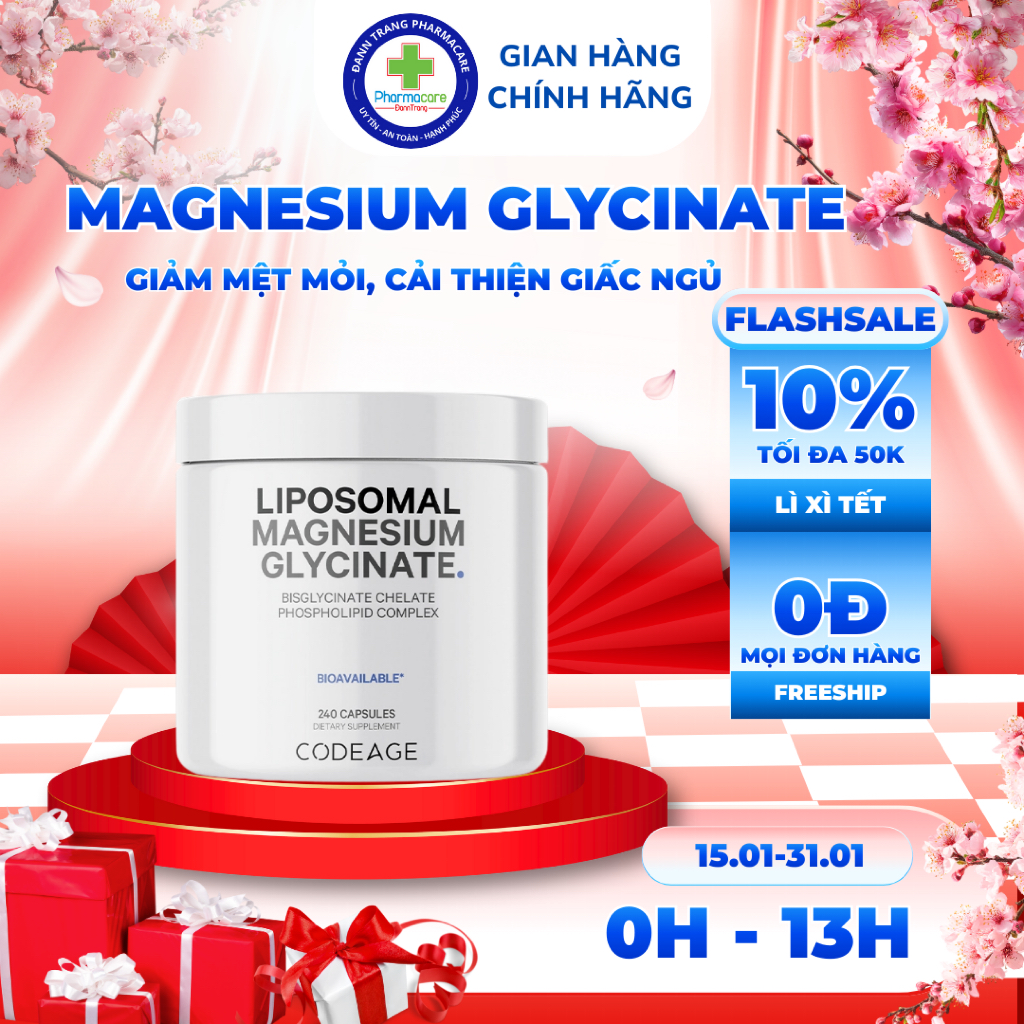 Viên Uống Bổ Sung Magie Codeage Liposomal Magnesium Glycinate 240 Viên.