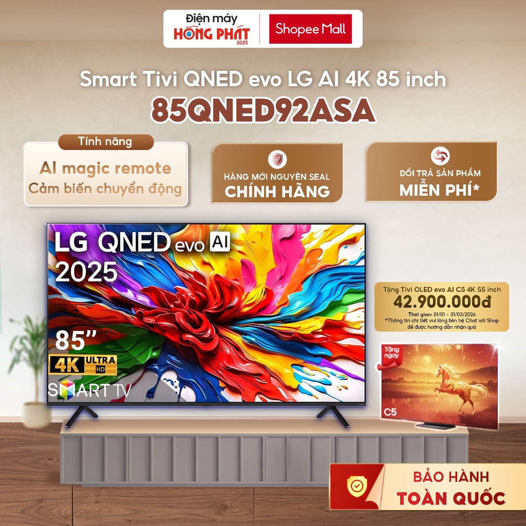 TiVi LG AI 2025 QNED Evo AI Mini LED 85QNED92ASA 85 Inch