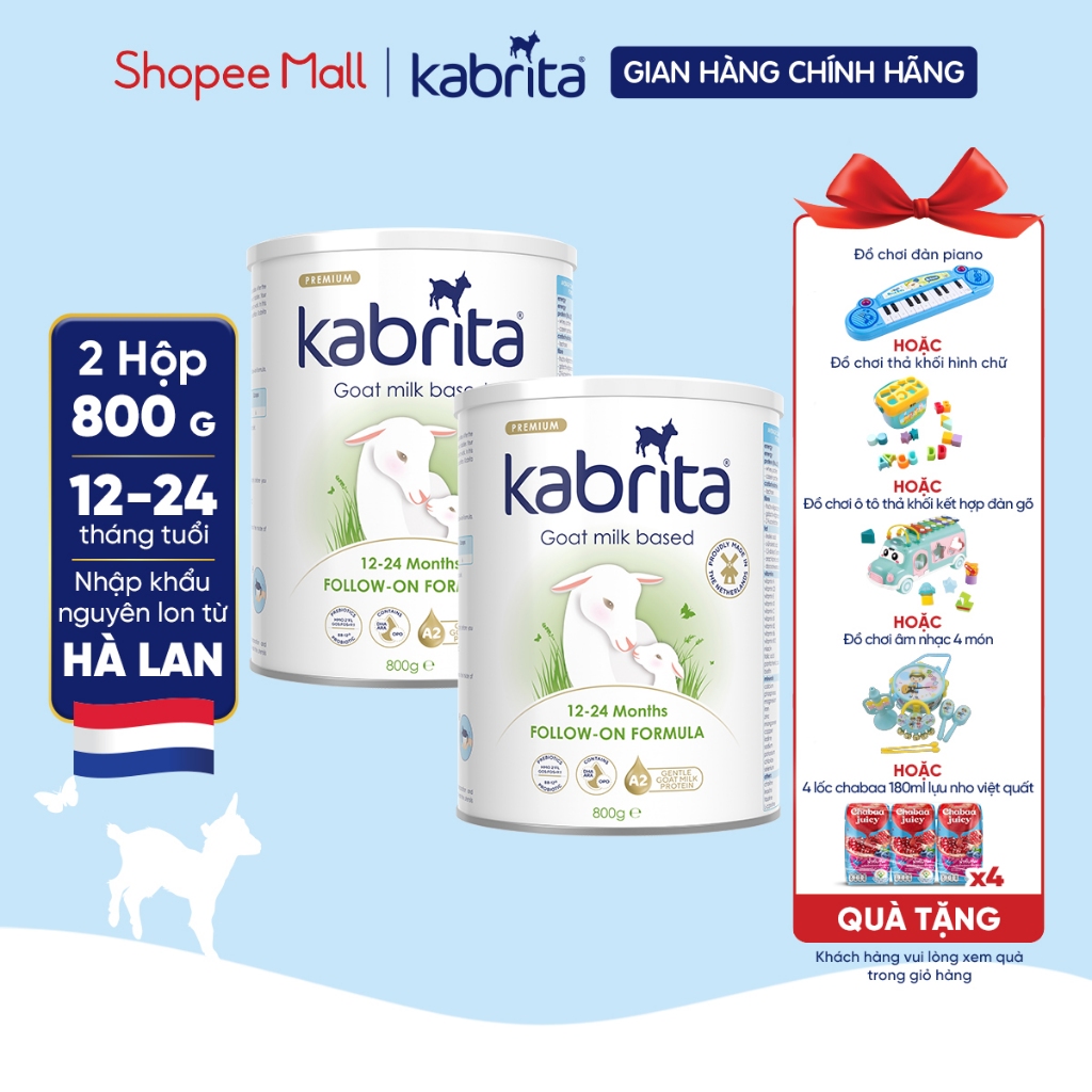 [Phiên bản mới] Combo 2 lon Sữa dê Kabrita số 2 cho trẻ- Lon 800g