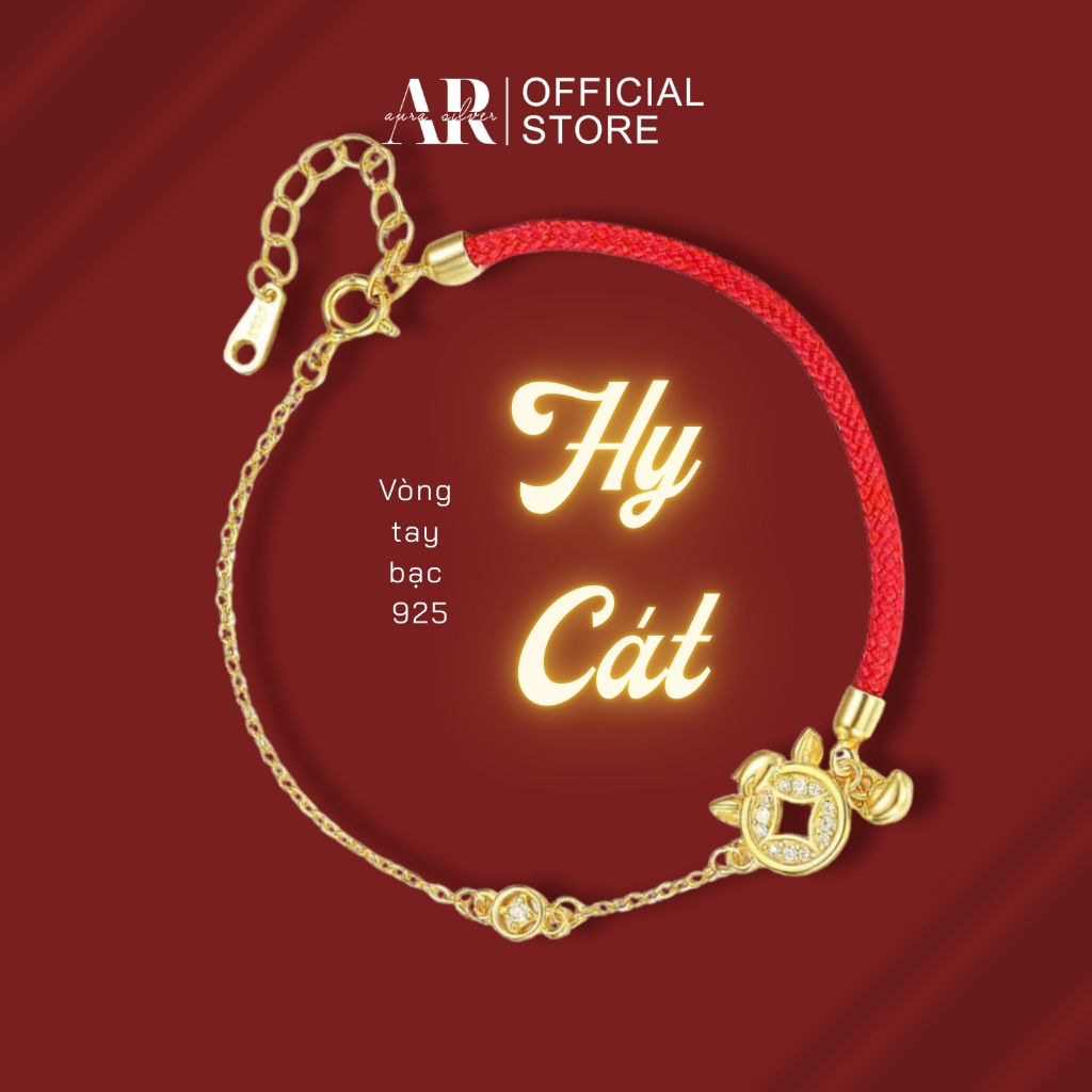 Vòng tay kim tiền bạc 925 mạ vàng lắc tay chỉ đỏ Hy Cát bạc thu hút may mắn tài lộc-AURA SILVER-LT51