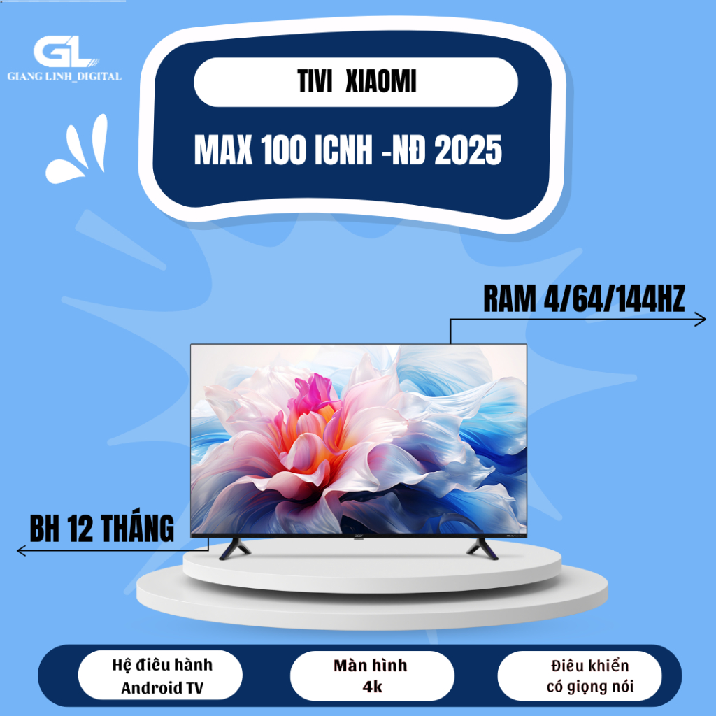 Tivi Xiaomi max 100 inch Android Tivi 4/64/144hz 4K- giọng nói TV- BH dài