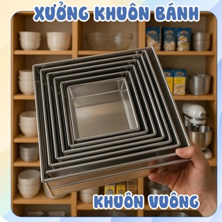 Khuôn Bánh Vuông Nhôm Cao 7,5cm Đế Liền/Đế Rời Nhiều Size – Nhôm Dày Chắc, Form Vuông Đẹp, Dùng Lò Nướng – MS02