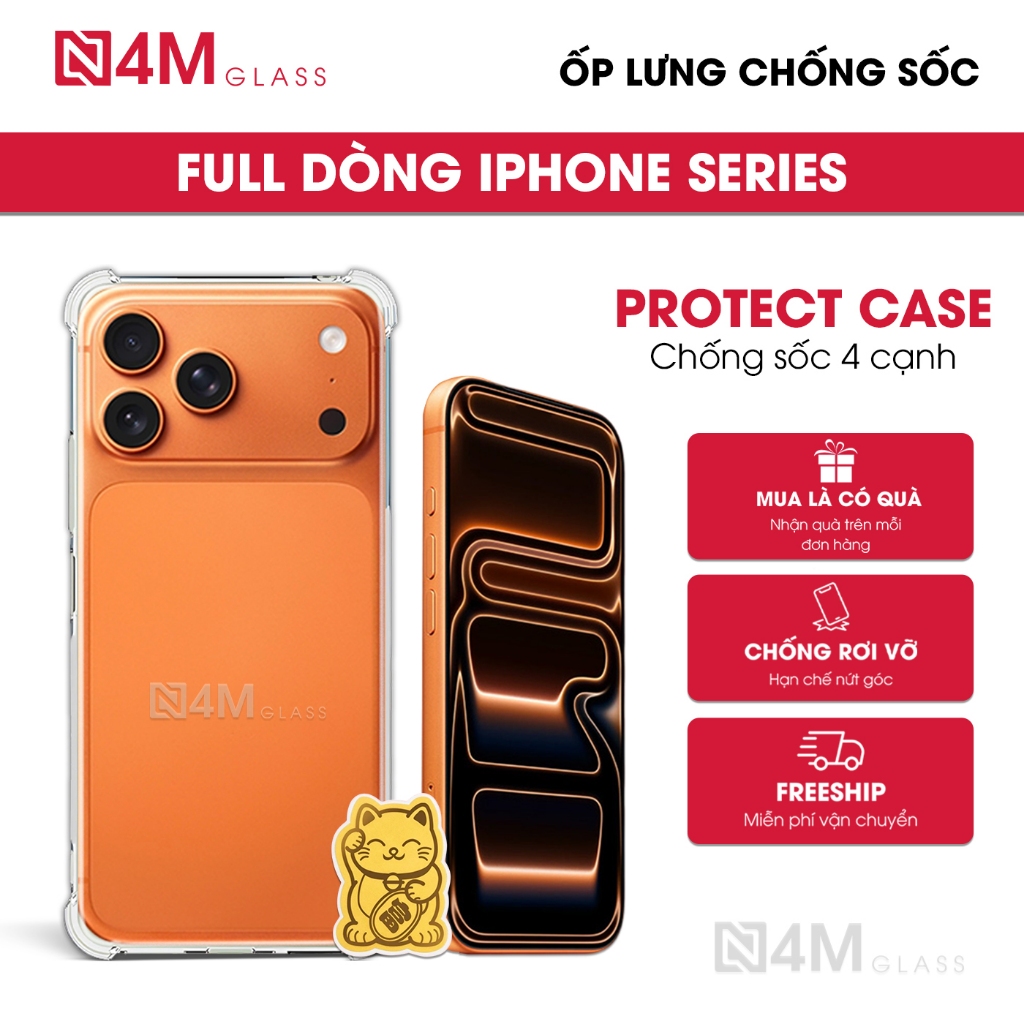 Ốp lưng chống sốc cho iPhone 17/16/15/14/13/12/11 Promax/Pro/Plus/Mini X/Xs/Xr/XSM/6/7/8s Plus - N4M