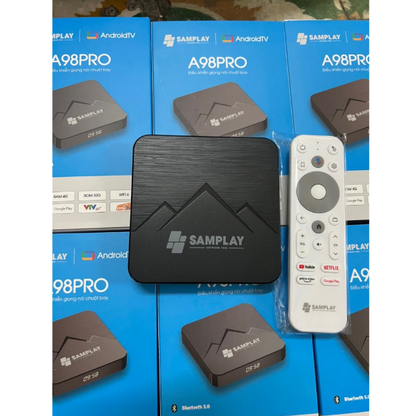 Box Tivi SAMPLAY A98 PRO Google TV Ram 4G/32G Tích Hợp Tìm Kiếm Bằng Giọng Nói - Hàng Nhập Khẩu