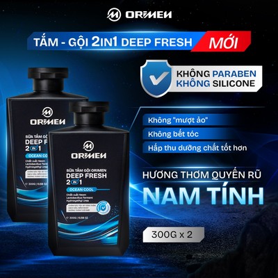Combo 2 Sữa tắm gội nam toàn thân 2in1 hương nước hoa nam tính dưỡng ẩm sạch sâu Orimen 300g