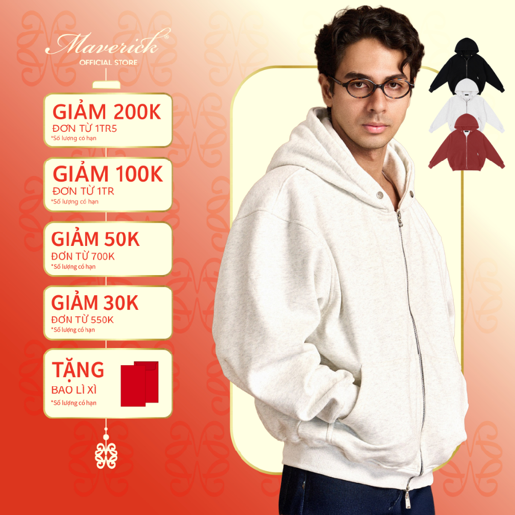 Áo Hoodie Zip MVRK Initial Unisex Boxy 400GSM Chất Nỉ Lông Cáo Dày Dặn Giữ Ấm Tốt