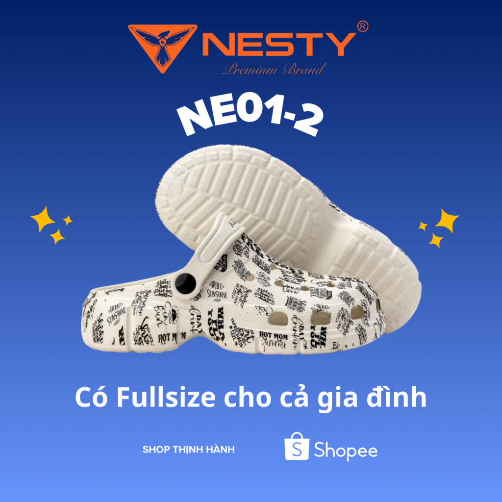 [NE01-2] Dép Sục NESTY EVA Nam Nữ Họa Tiết Chữ Nguyên Khối Nhẹ Êm Chống Trơn Trượt Thời Trang