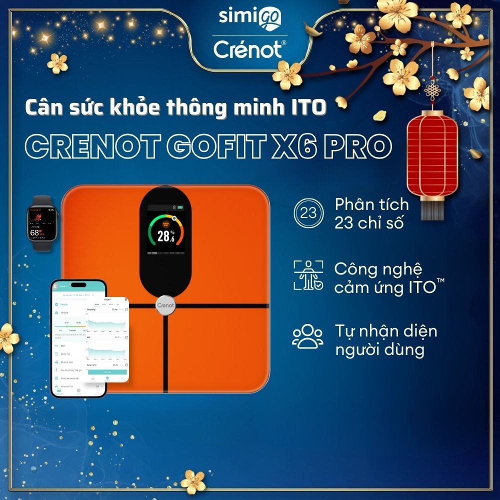 Cân điện tử sức khỏe thông minh Crenot Gofit X6 Pro cân đo 23 chỉ số cơ thể phân tích lượng mỡ cân y