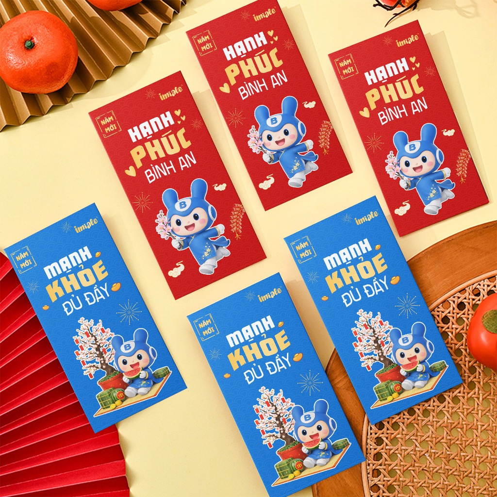 Set 10 bao lì xì Imiale linh vật đáng yêu, thiết kế rực rỡ