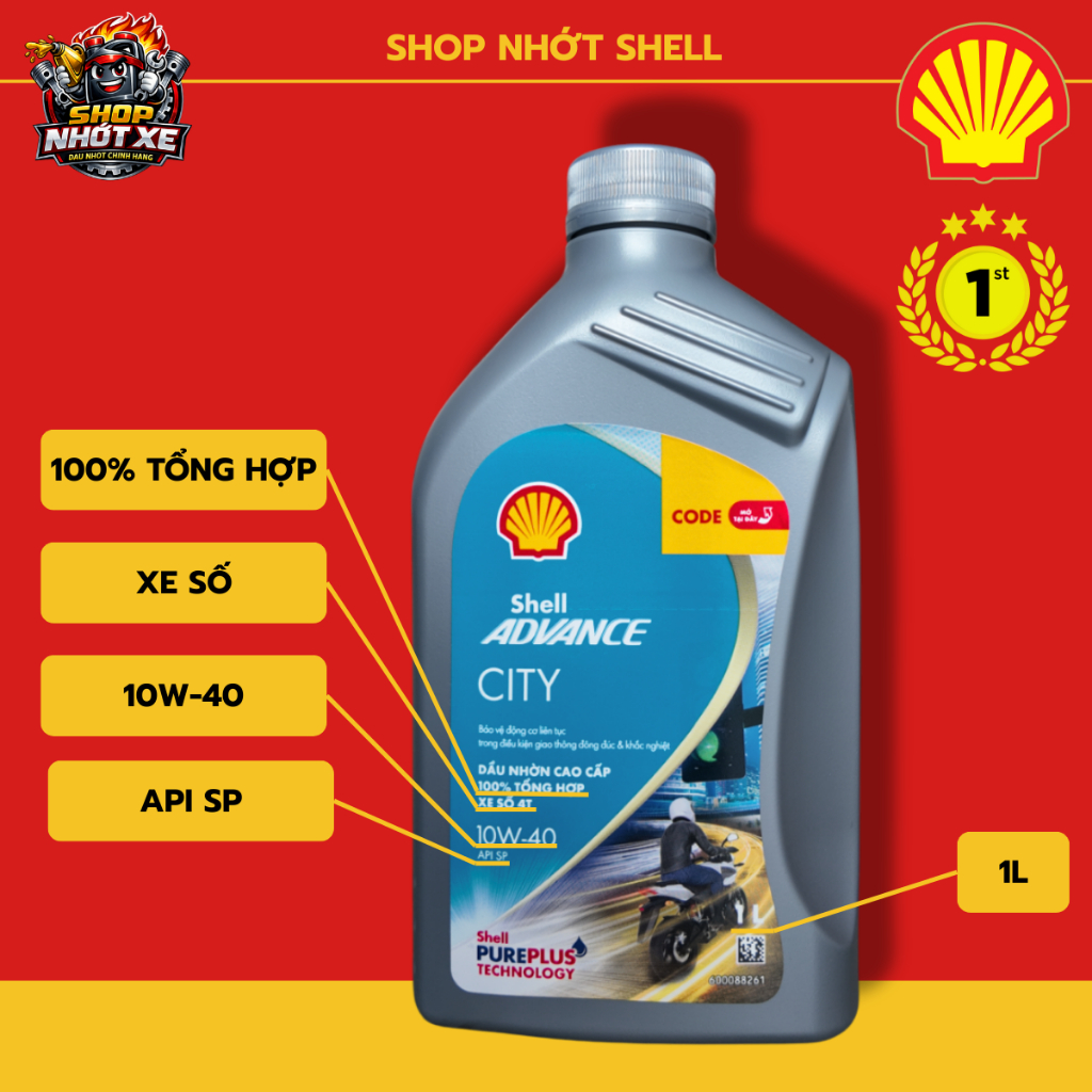 Dầu nhớt tổng hợp Shell Advance City API SP cho xe số, xe tay côn