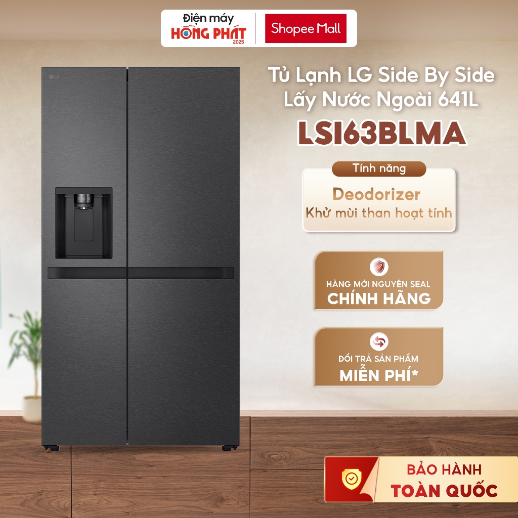 Tủ Lạnh LG Side By Side Lấy Nước Ngoài 641L Màu Đen LSI63BLMA [FREESHIP HCM]