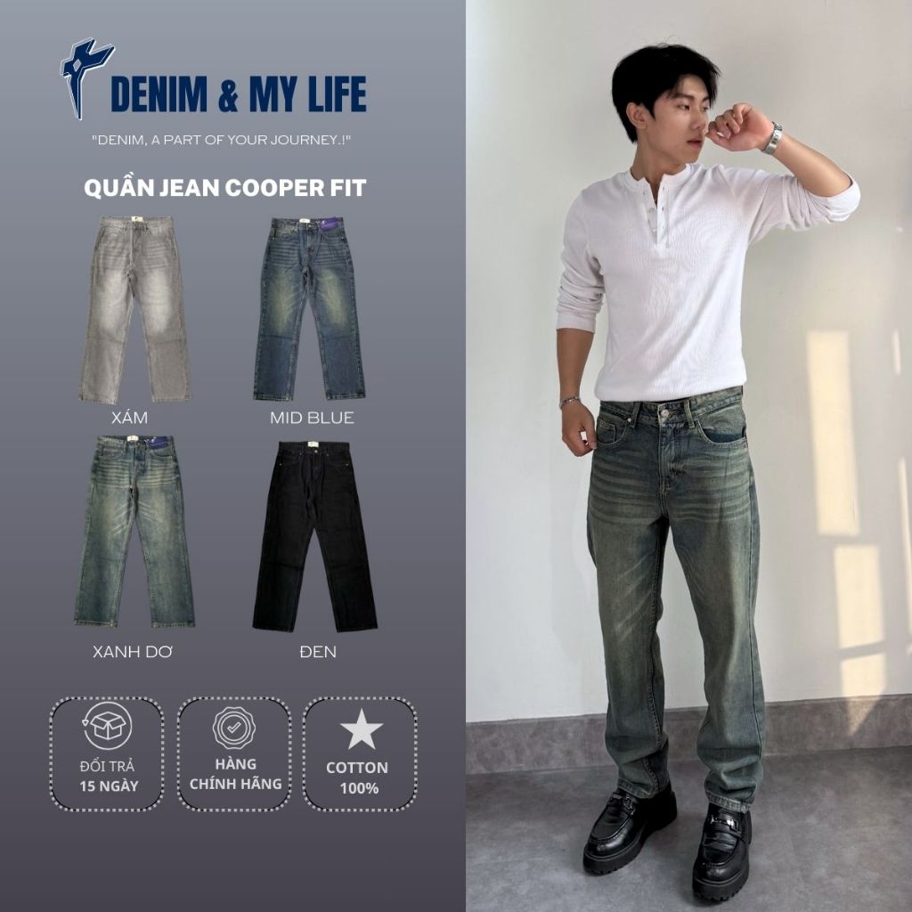 Quần Jeans Nam Form Cooper Fit DENIM & MY LIFE Chất Denim Cotton Cao cấp, Dày Dặn (QJ02)