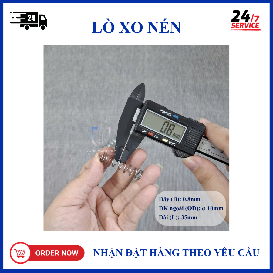 Lò Xo Nén - Dây 0.8mm, phi 10mm, dài 35mm