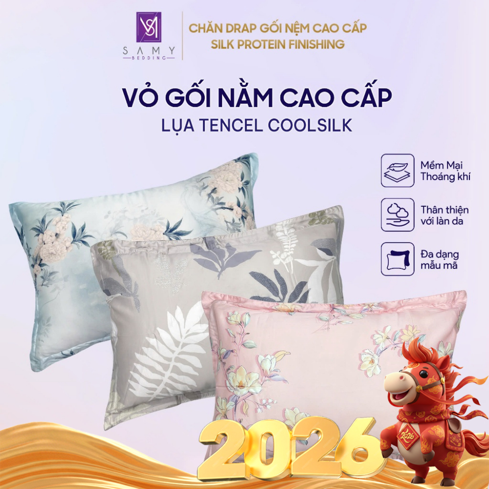 Vỏ Gối Nằm Lụa Tencel Coolsilk SAMY BEDDING Cao Cấp Thoáng Mát Êm Ái