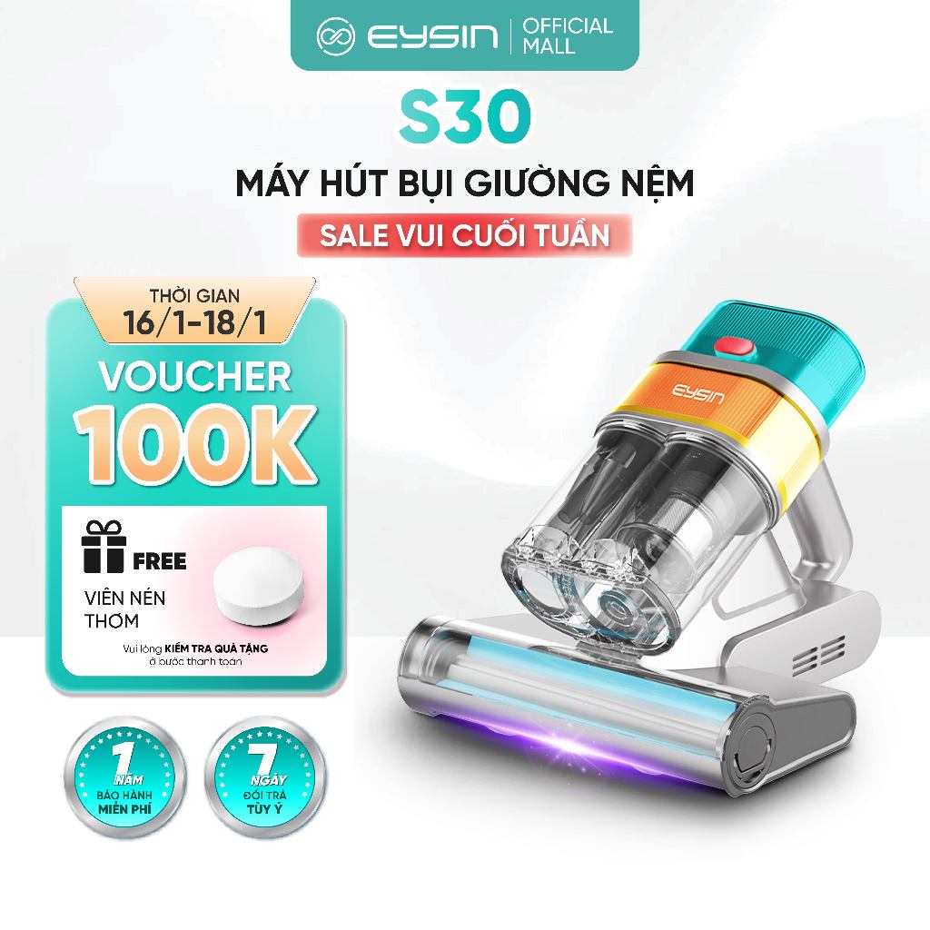 Máy hút bụi giường nệm EYSIN [S30] có dây lực hút mạnh 21000PA Công suất 400W Lõi lọc Hepa đa tầng l