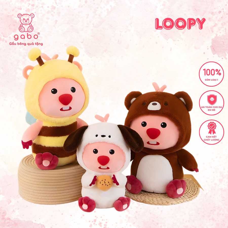 Gấu Bông Hải Ly Loopy Cosplay Cún, Gấu Trúc, Hải Li Đội Mũ Hoạt Hình Pororo, Vải Mền Mịn Size To  K3