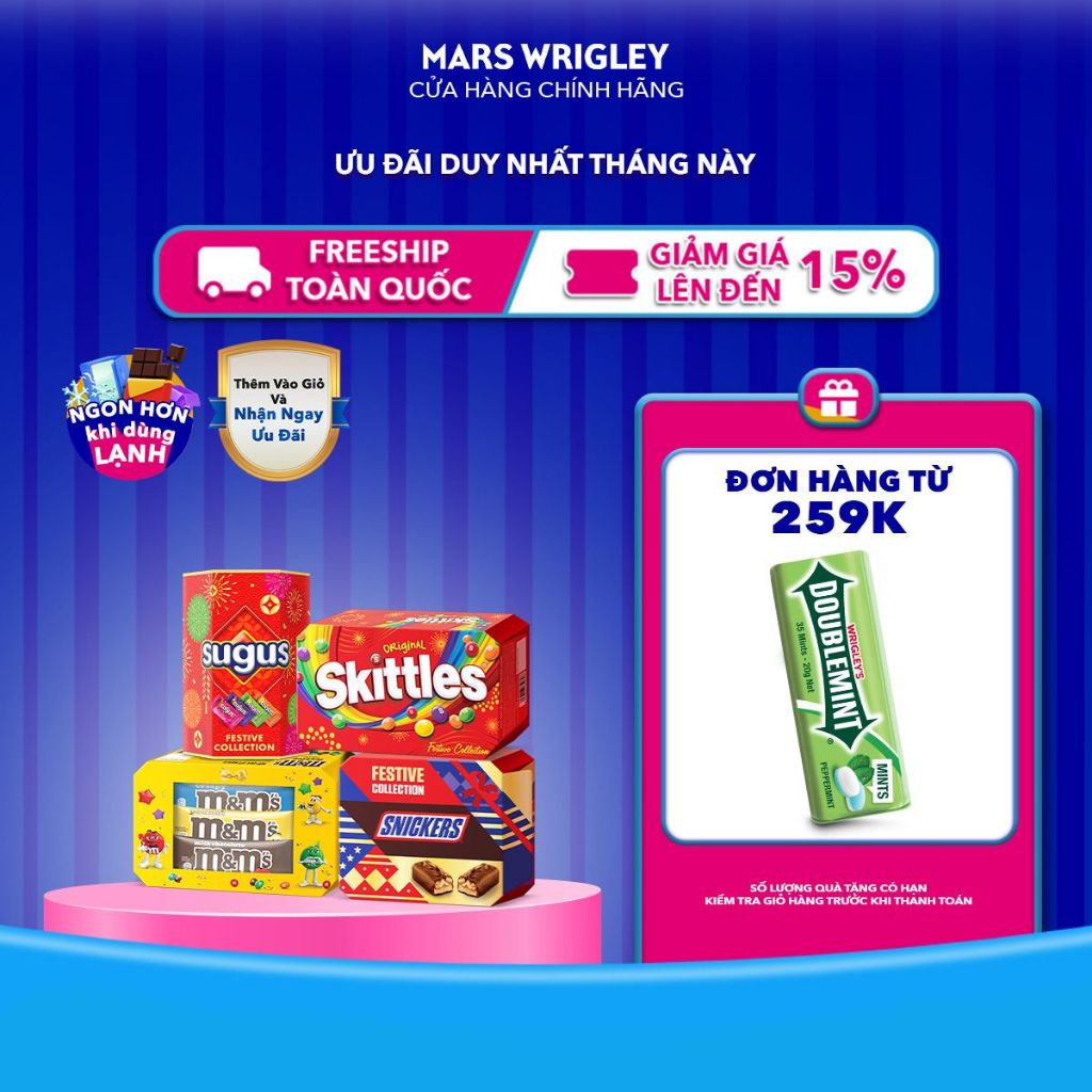 [HỘP QUÀ TẾT GIỚI HẠN] Set quà Tết gồm Skittles 150g + Sugus 99g + M&M’s socola 104g + Snickers soco