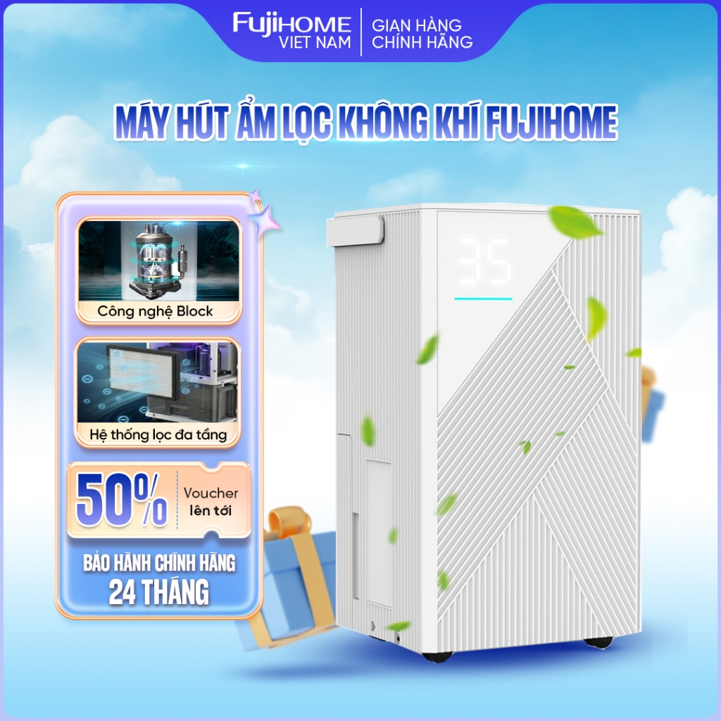 Máy hút ẩm phòng 10-30m2 lọc không khí FUJIHOME nhập khẩu, máy hút ẩm 14L/ngày máy nén Block phòng ngủ phòng khách