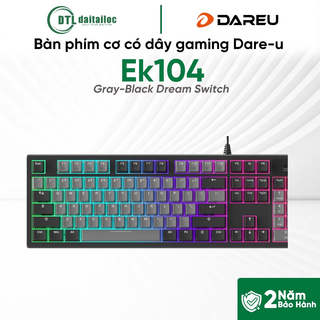 Bàn phím cơ có dây gaming Dare-u Ek104 Gray-Black Dream Switch | Chính Hãng | Bảo Hành 24 Tháng